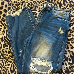 Women’s distressed straight leg high rise jeans size 28 flying monkey